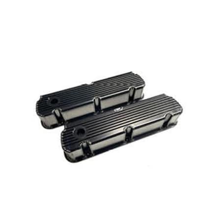 Absurdo SBF Fabricated Tall Aluminum Finned Valve Cover with Holes, Black AB2194268